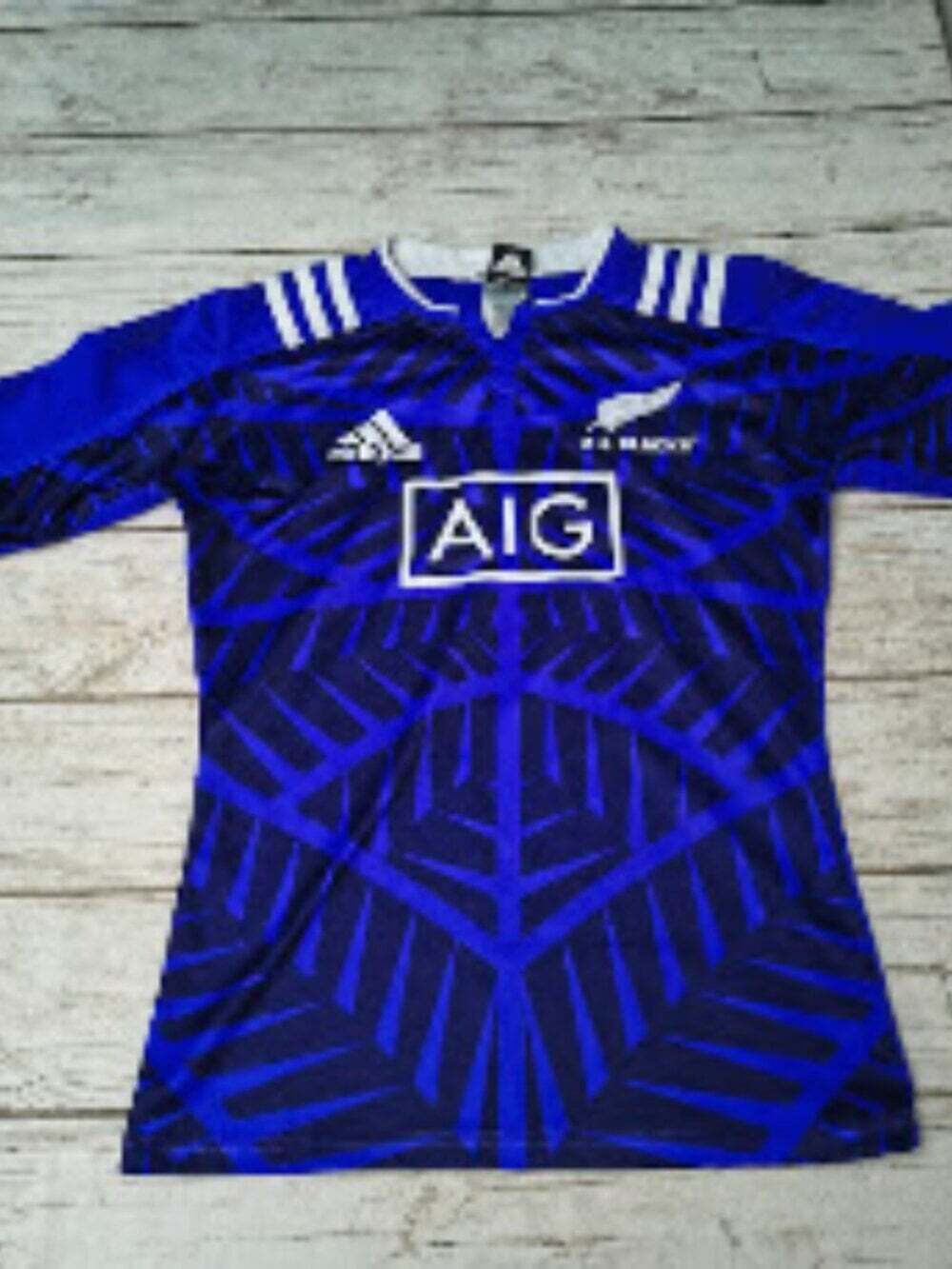 Adidas New Zealand All Blacks Rugby Training Jersey Blue Graphic Mens Small AIG
